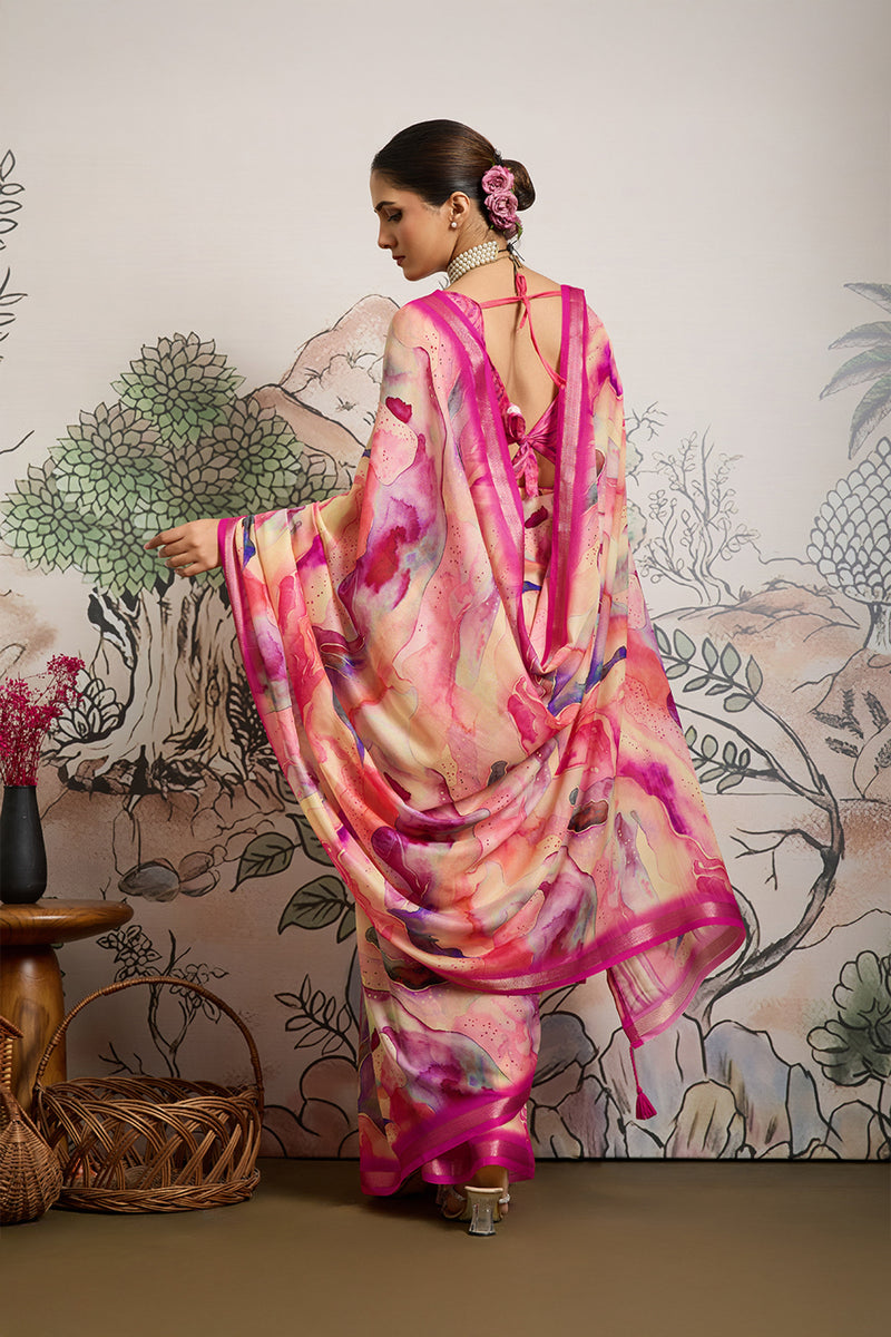 Pink Moss Zari Printed Saree with Casab Zari Border sedoracouture