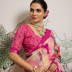 Pink Moss Zari Printed Saree with Casab Zari Border sedoracouture