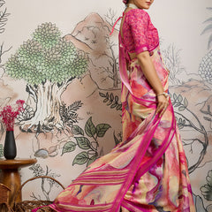 Pink Moss Zari Printed Saree with Casab Zari Border sedoracouture