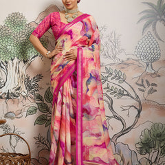 Pink Moss Zari Printed Saree with Casab Zari Border sedoracouture