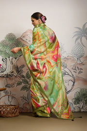 Green Moss Zari Printed Saree with Casab Zari Border