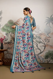 Light Blue Moss Zari Printed Saree with Casab Zari Border