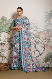 Light Blue Moss Zari Printed Saree with Casab Zari Border