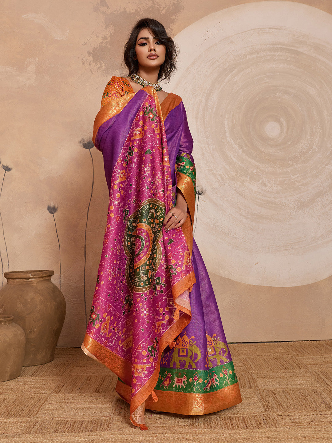 Purple Kanjivaram Figure Printed Saree