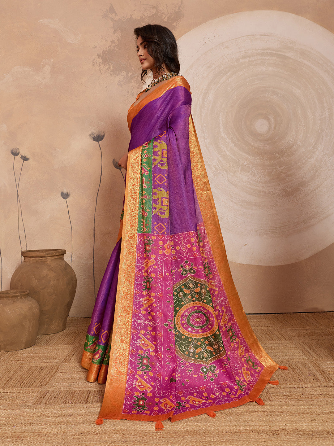 Purple Kanjivaram Figure Printed Saree