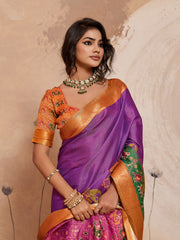 Purple Kanjivaram Figure Printed Saree
