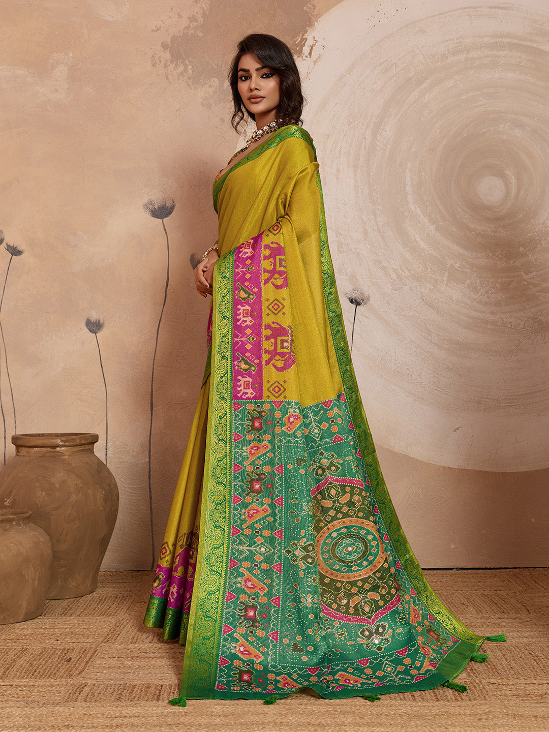 Yellow Kanjivaram Figure Printed Saree sedora couture