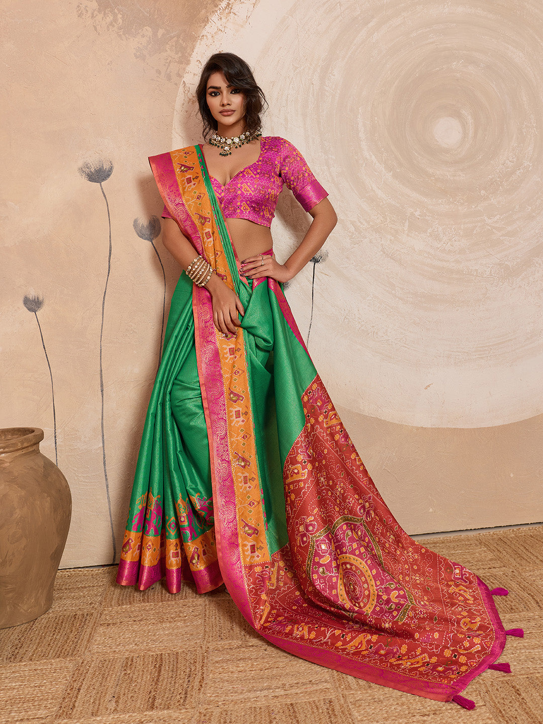 Green Kanjivaram Figure Printed Saree