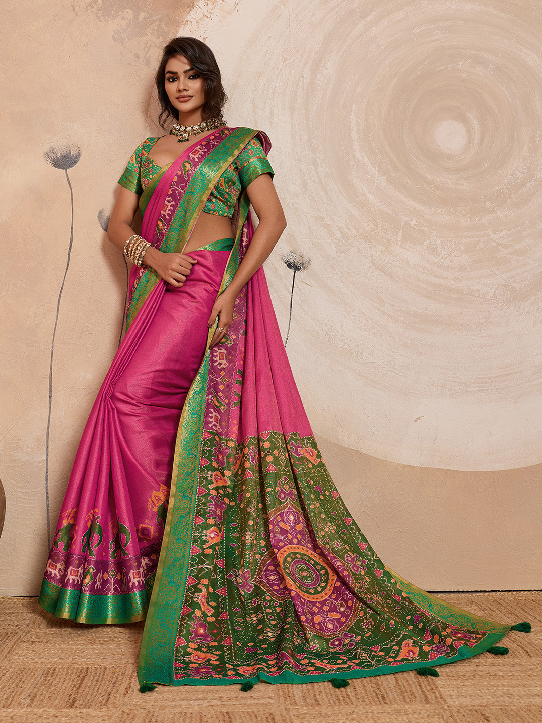Pink Kanjivaram Figure Printed Saree