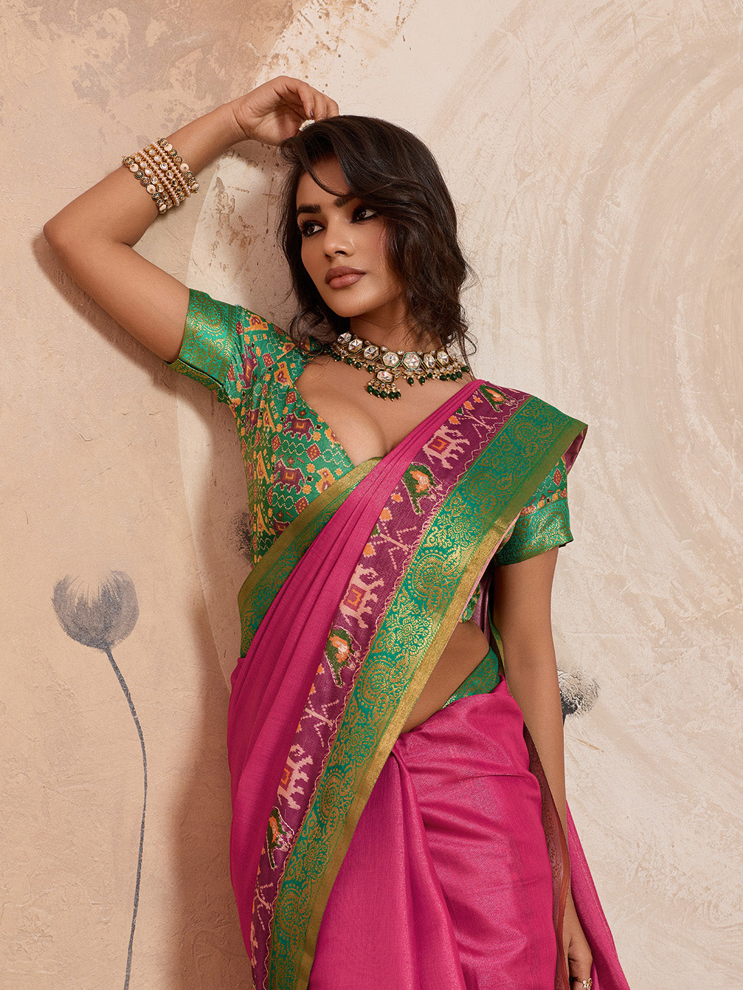 Pink Kanjivaram Figure Printed Saree