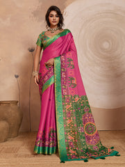 Pink Kanjivaram Figure Printed Saree