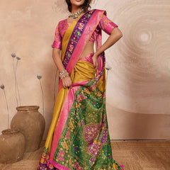Mustard Kanjivaram Figure Printed Saree sedora couture
