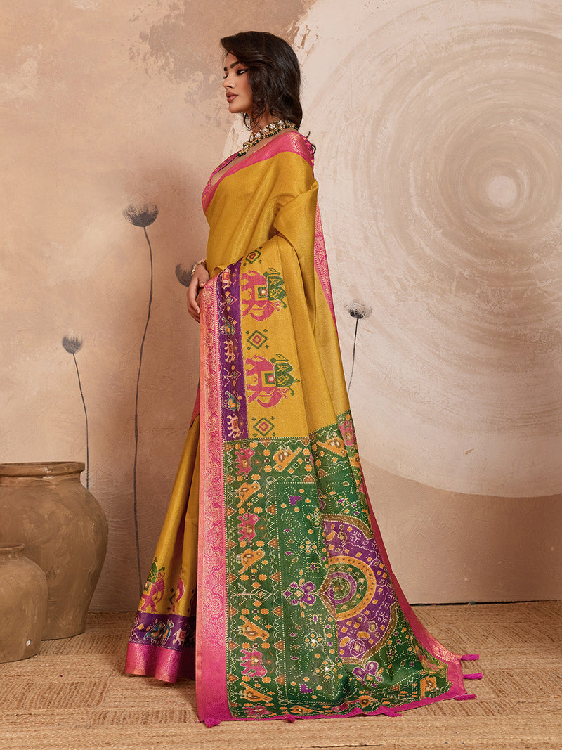 Mustard Kanjivaram Figure Printed Saree sedora couture