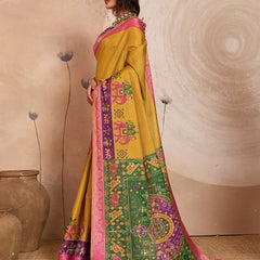 Mustard Kanjivaram Figure Printed Saree sedora couture
