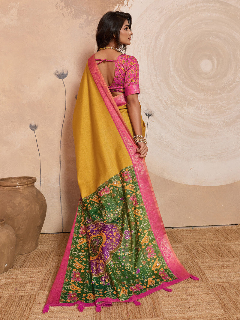 Mustard Kanjivaram Figure Printed Saree sedora couture