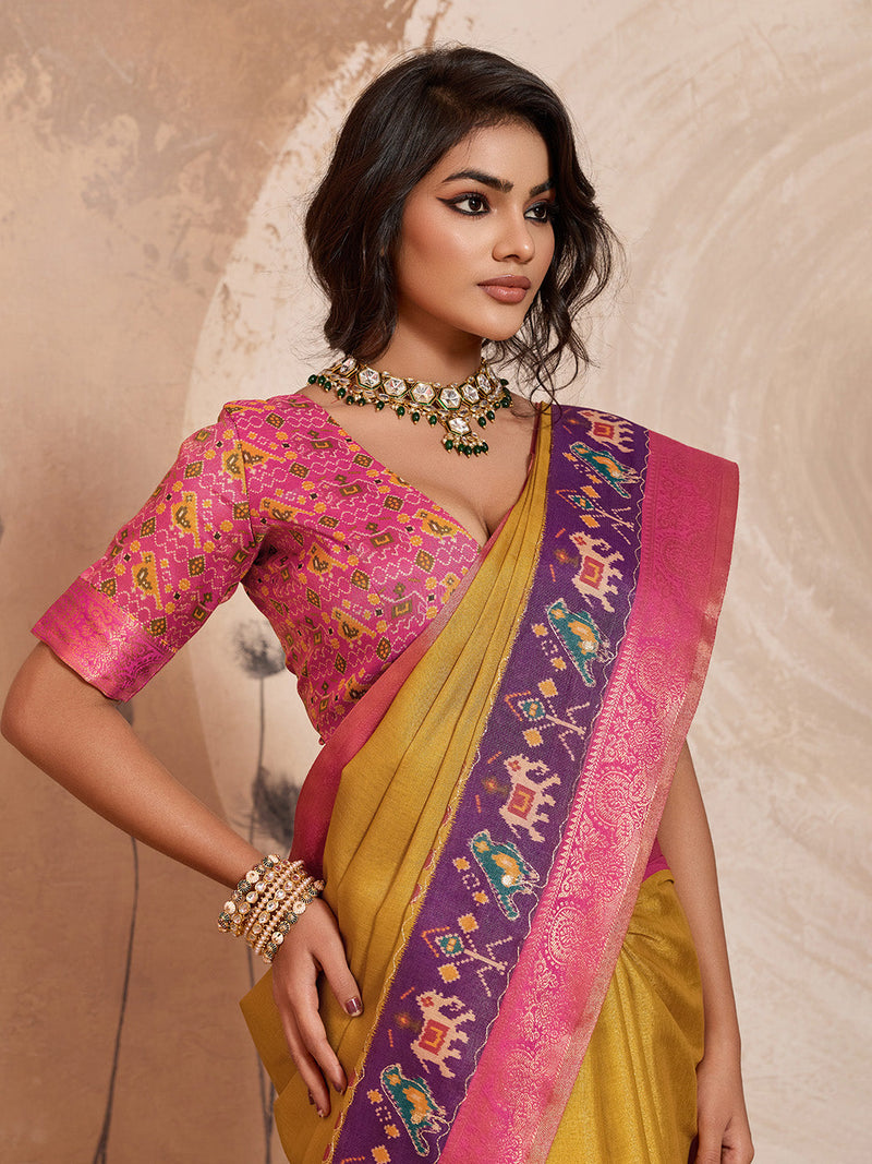 Mustard Kanjivaram Figure Printed Saree sedora couture