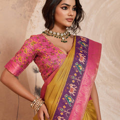 Mustard Kanjivaram Figure Printed Saree sedora couture