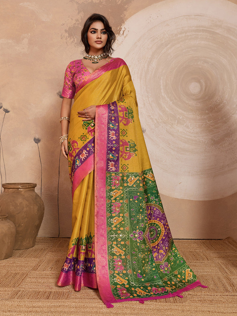 Mustard Kanjivaram Figure Printed Saree sedora couture