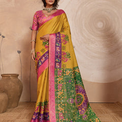 Mustard Kanjivaram Figure Printed Saree sedora couture