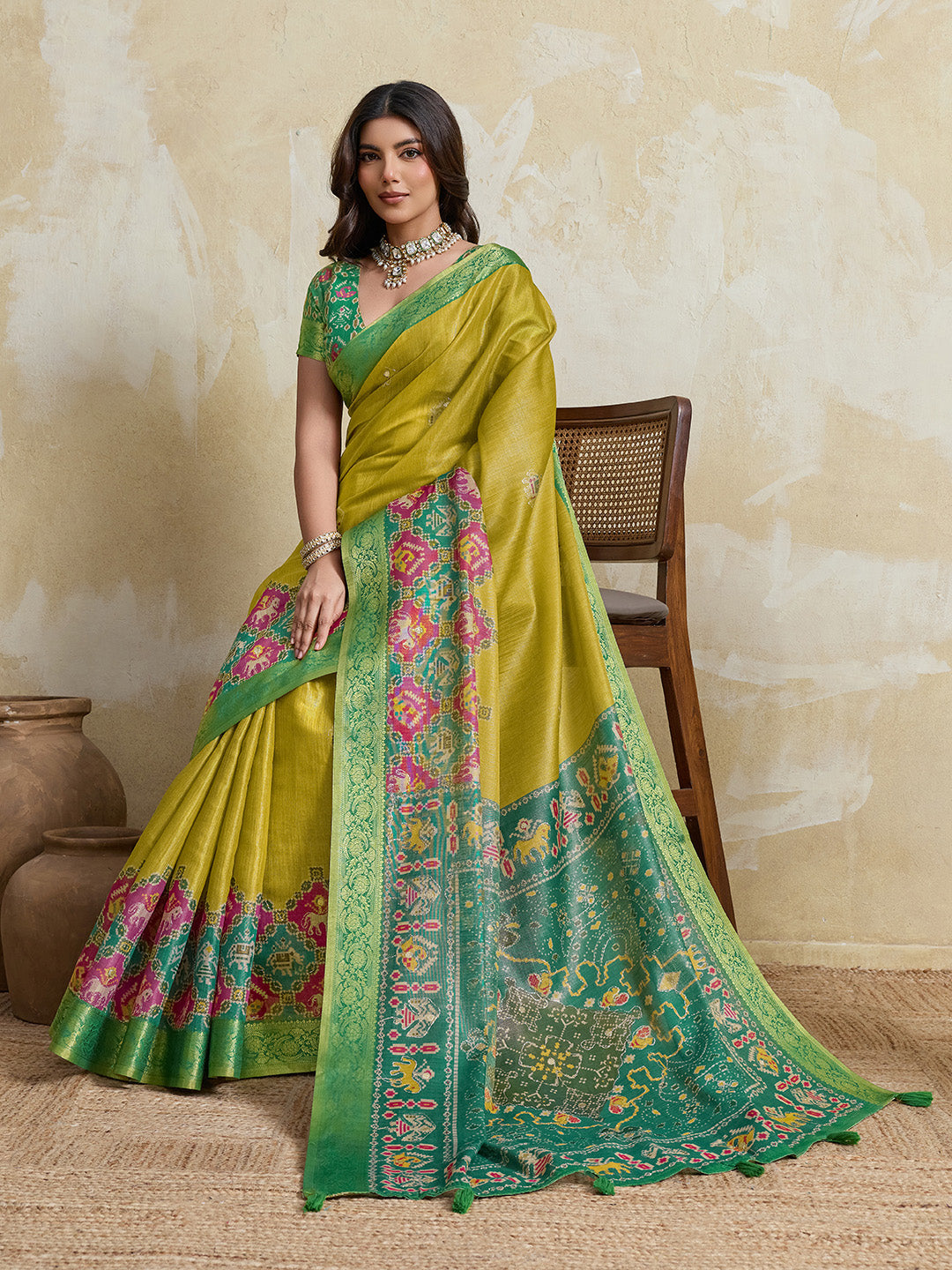 Yellow Kanjivaram Figure Printed Saree sedora couture