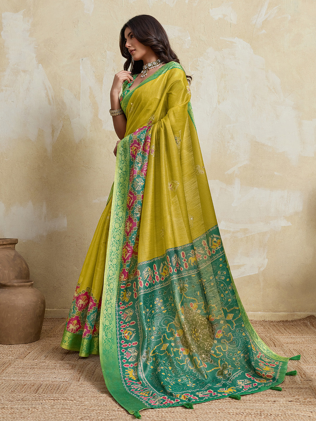 Yellow Kanjivaram Figure Printed Saree sedora couture