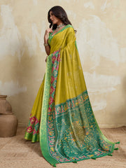 Yellow Kanjivaram Figure Printed Saree