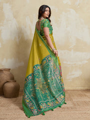 Yellow Kanjivaram Figure Printed Saree