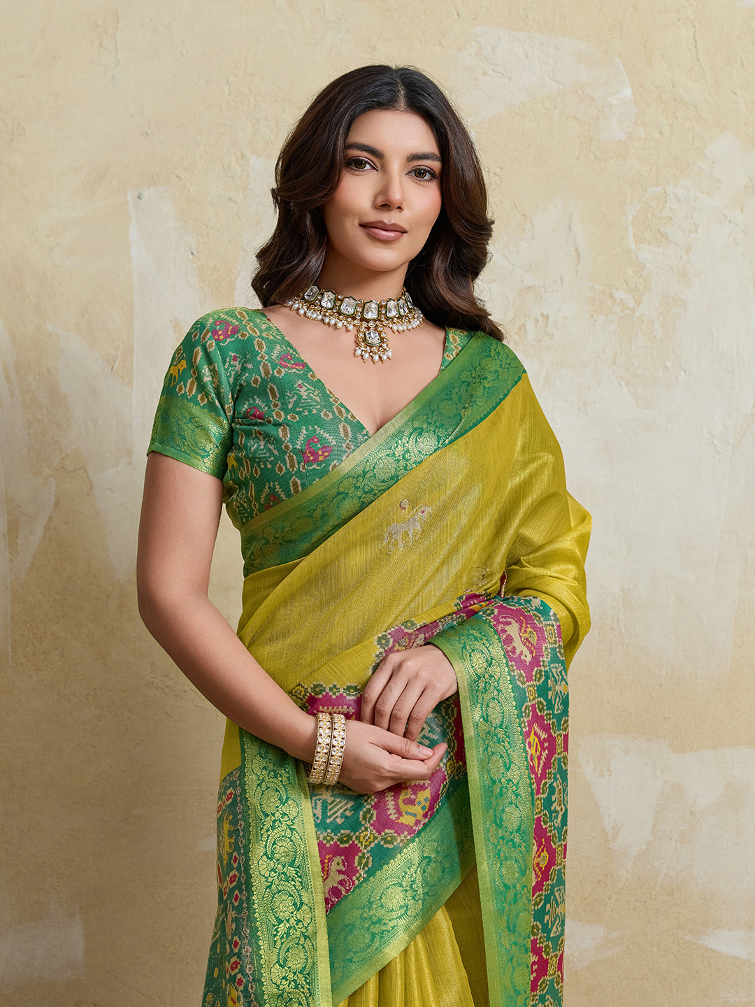 Yellow Kanjivaram Figure Printed Saree