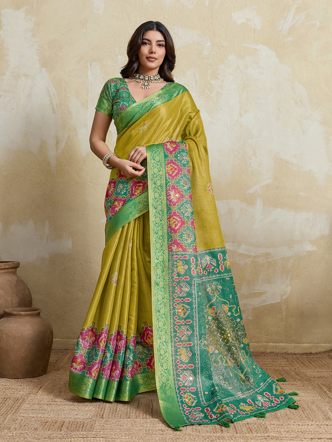 Yellow Kanjivaram Figure Printed Saree