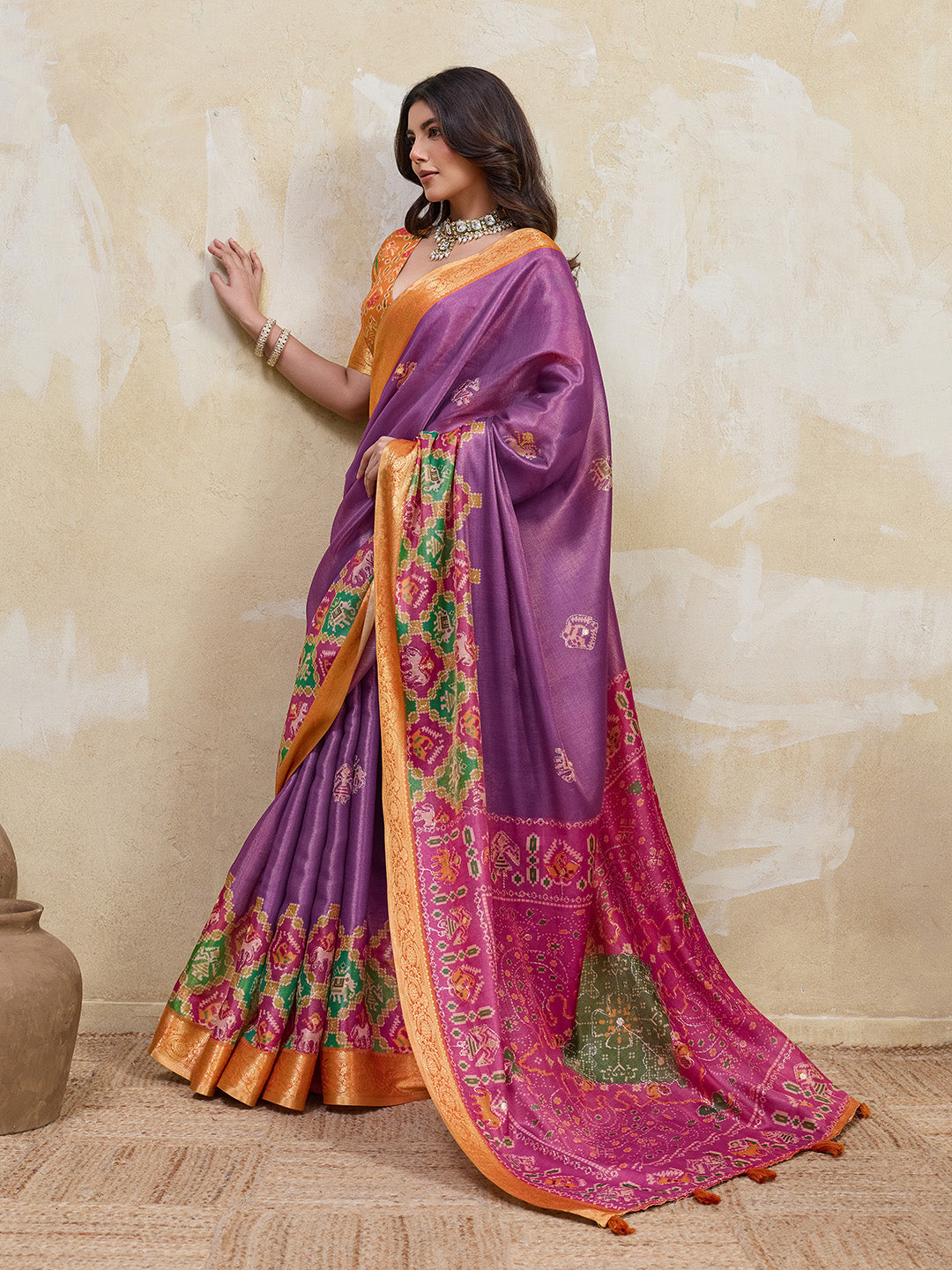 Purple Kanjivaram Figure Printed Saree sedora couture