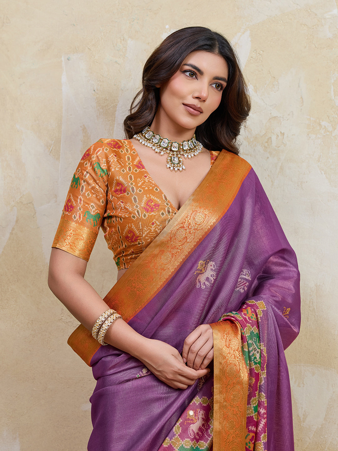 Purple Kanjivaram Figure Printed Saree