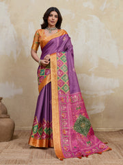Purple Kanjivaram Figure Printed Saree