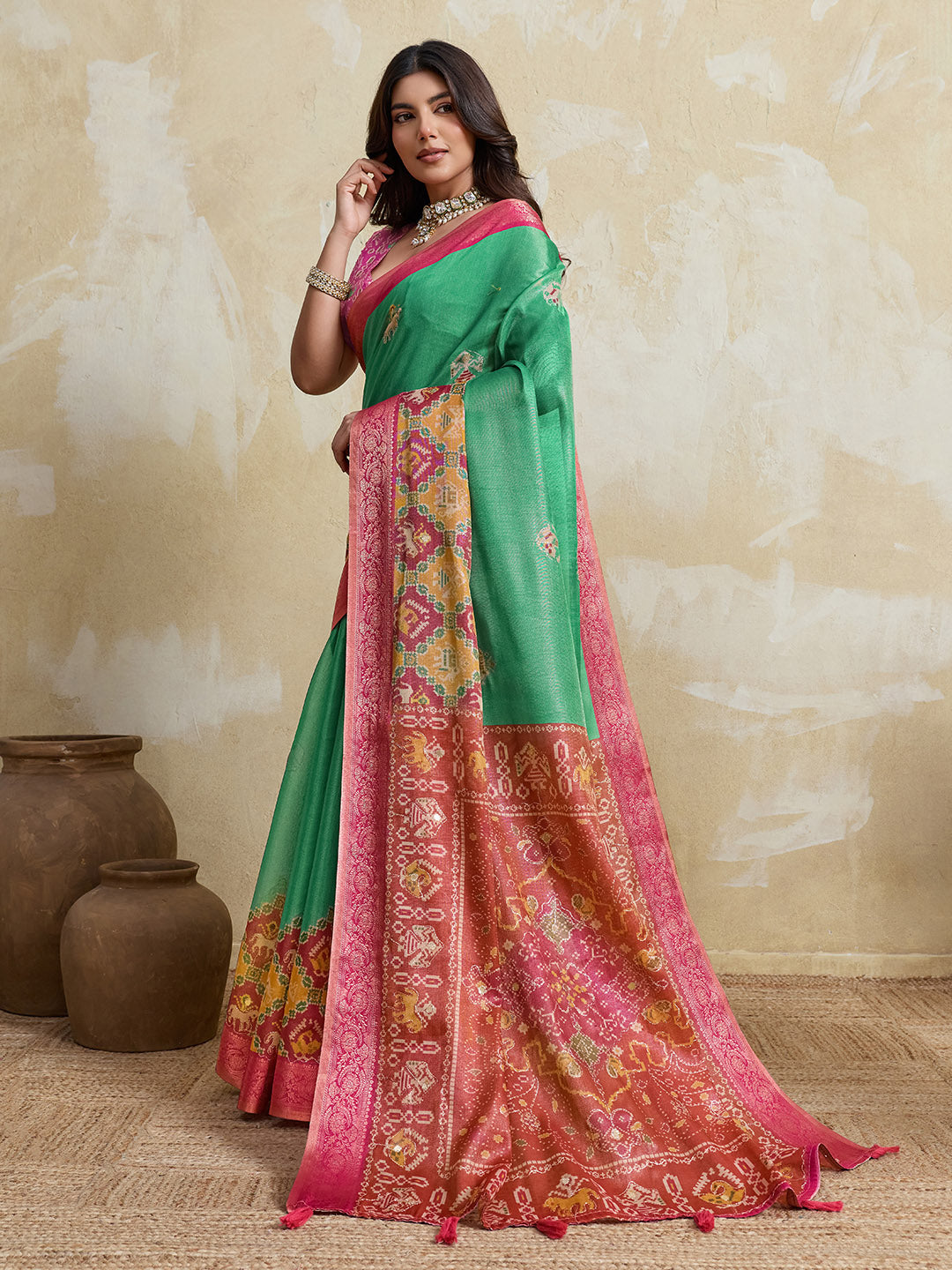 Green Kanjivaram Figure Printed Saree sedora couture