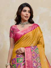 Mustard Kanjivaram Figure Printed Saree