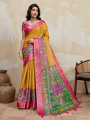 Mustard Kanjivaram Figure Printed Saree