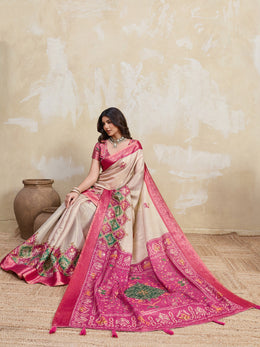 Beige Kanjivaram Figure Printed Saree