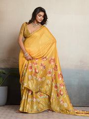 Yellow Moss Floral Printed Saree
