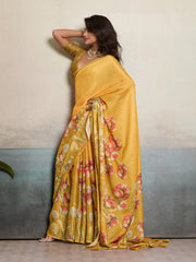 Yellow Moss Floral Printed Saree