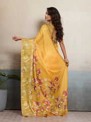 Yellow Moss Floral Printed Saree