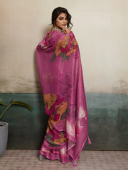 Pink Moss Floral Printed Saree