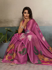 Pink Moss Floral Printed Saree
