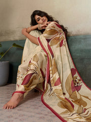 Beige Moss Floral Printed Saree