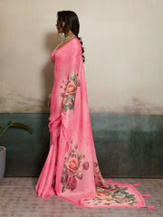 Pink Moss Floral Printed Saree