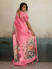 Pink Moss Floral Printed Saree