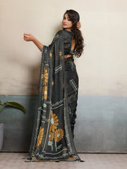 Black Moss Floral Printed Saree