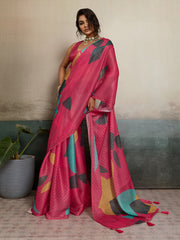 Pink Moss Floral Printed Saree