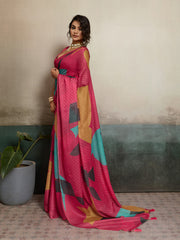 Pink Moss Floral Printed Saree