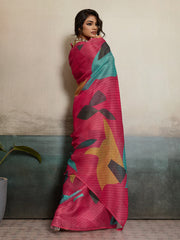Pink Moss Floral Printed Saree