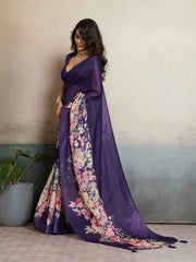 Purple Moss Floral Printed Saree