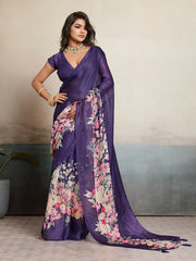 Purple Moss Floral Printed Saree